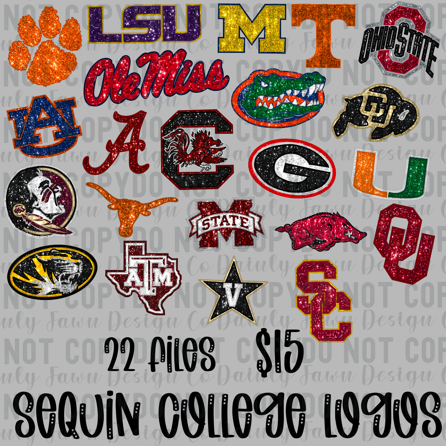 Faux Sequin College Football Logos