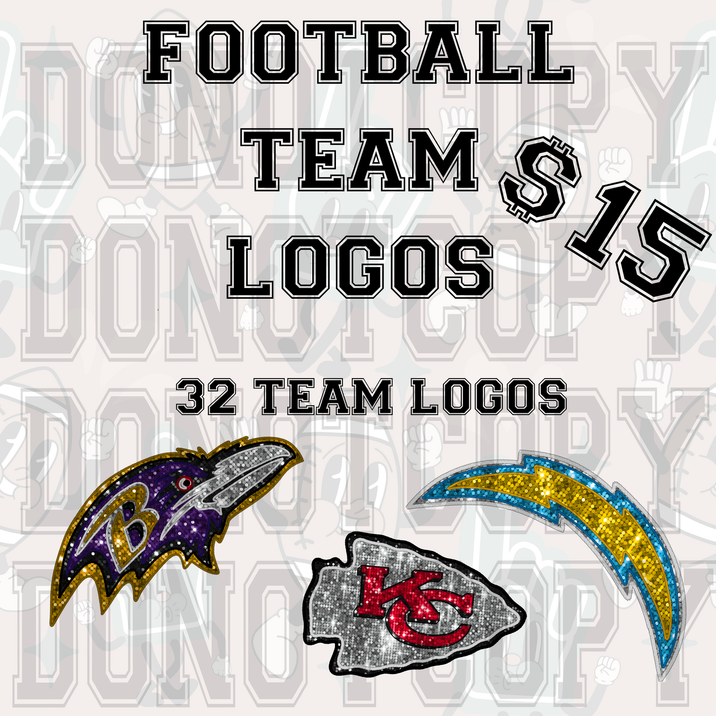 Football Logo Faux Sequin Clipart